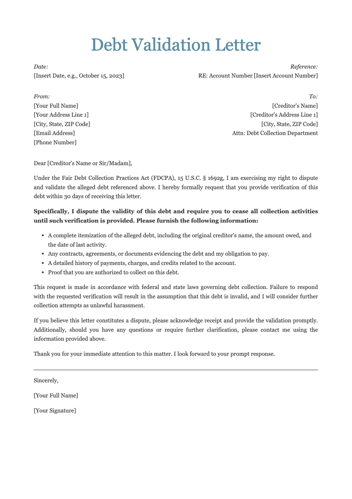 Sample debt validation request letter template_variant_2